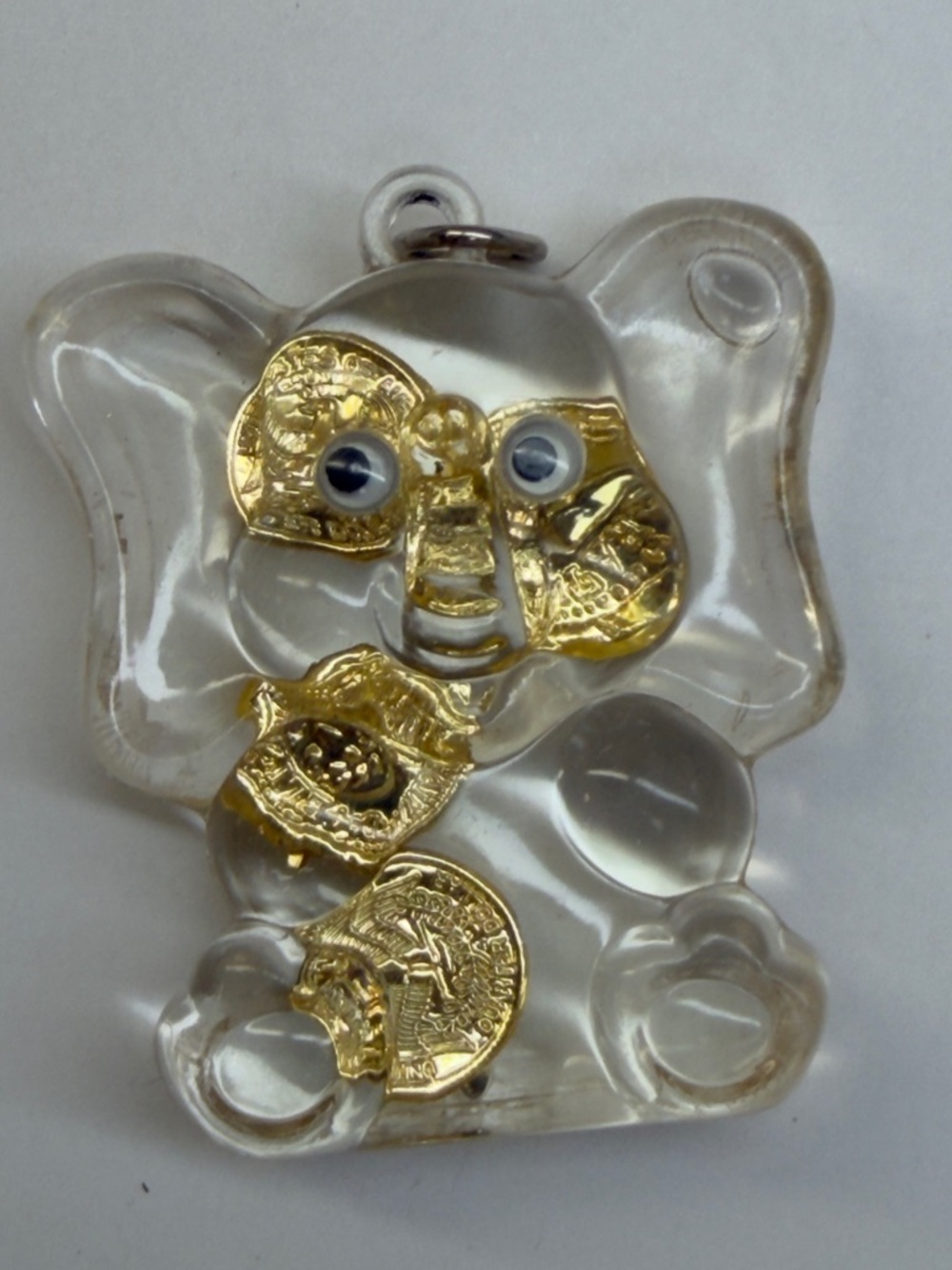 Clear Elephant Charm with Gold Coin Accents